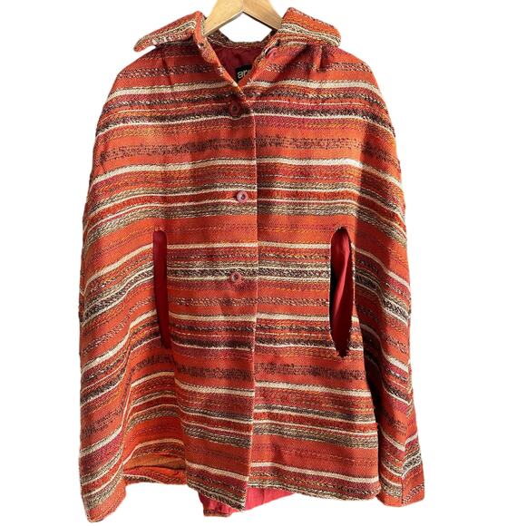 70s Vintage AROLA | Orange Finnish Wool Woven Cape Retro, Boho | One Size - Picture 1 of 11